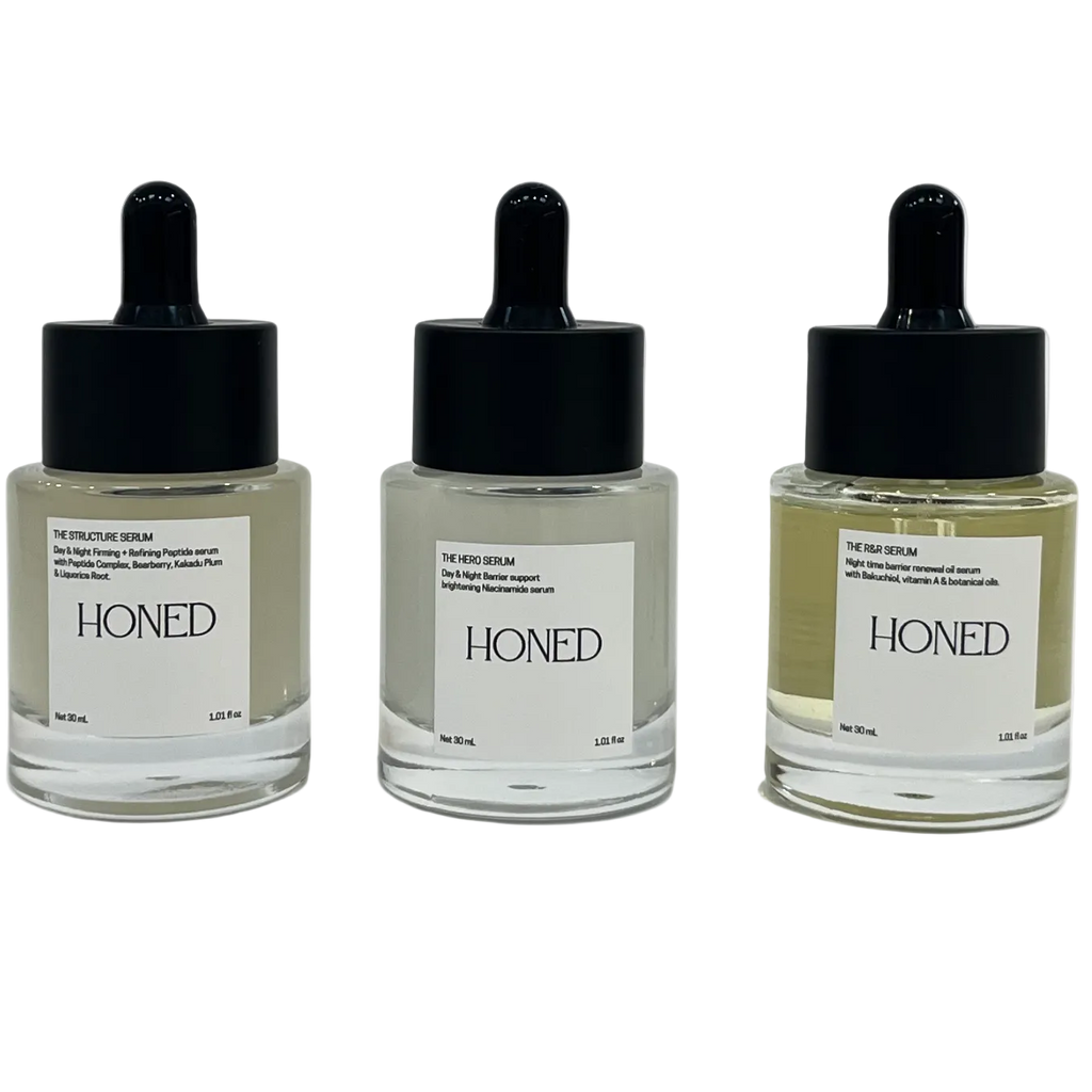 The curation is a set of all 3 serums in a minimalist approach to skin longevity. All the actives you need to get real results with clinically active percentages and well studied ingredients