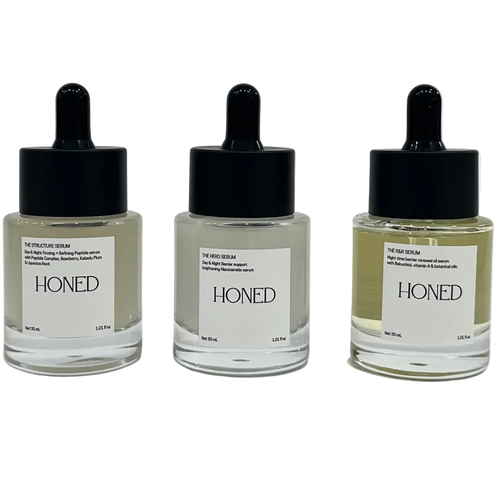 The curation is a set of all 3 serums in a minimalist approach to skin longevity. All the actives you need to get real results with clinically active percentages and well studied ingredients