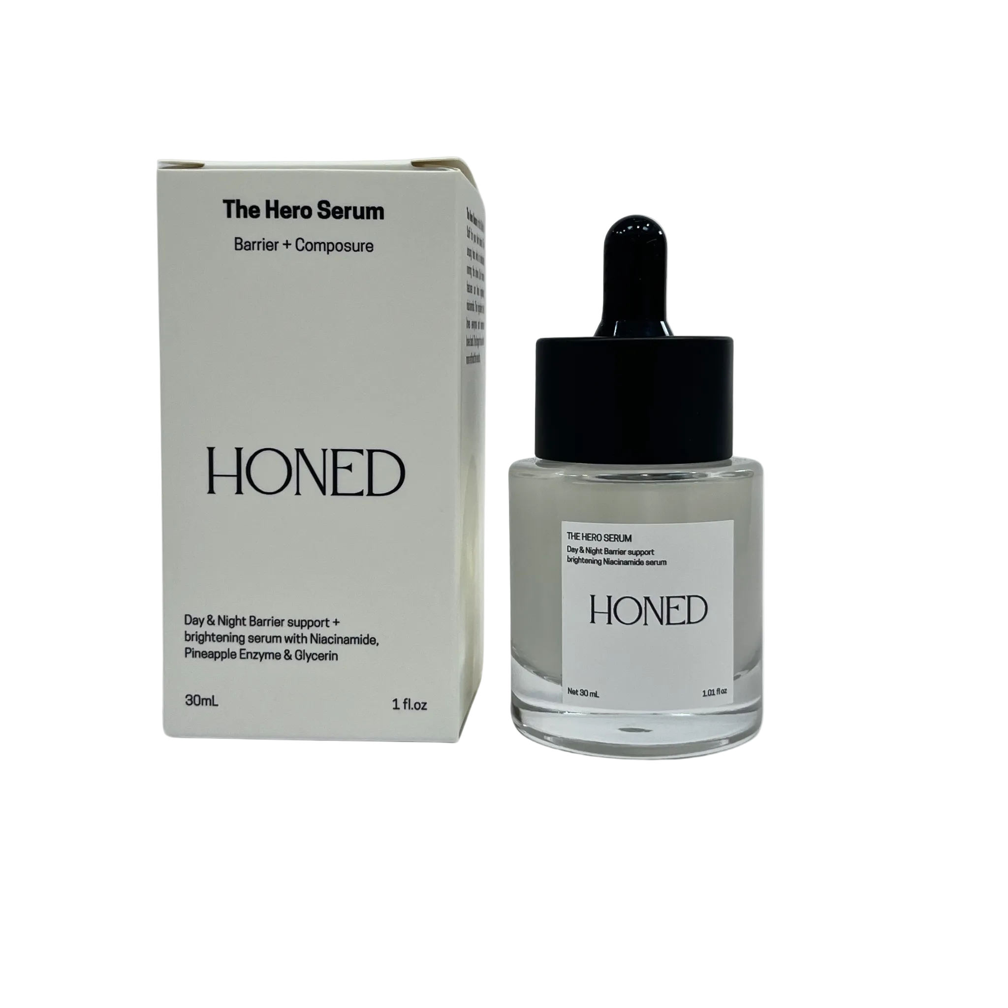 A premium skin serum featuring Niacinamide that infuses the skins deeper layers with moisture and is a precursor to ceramide production 