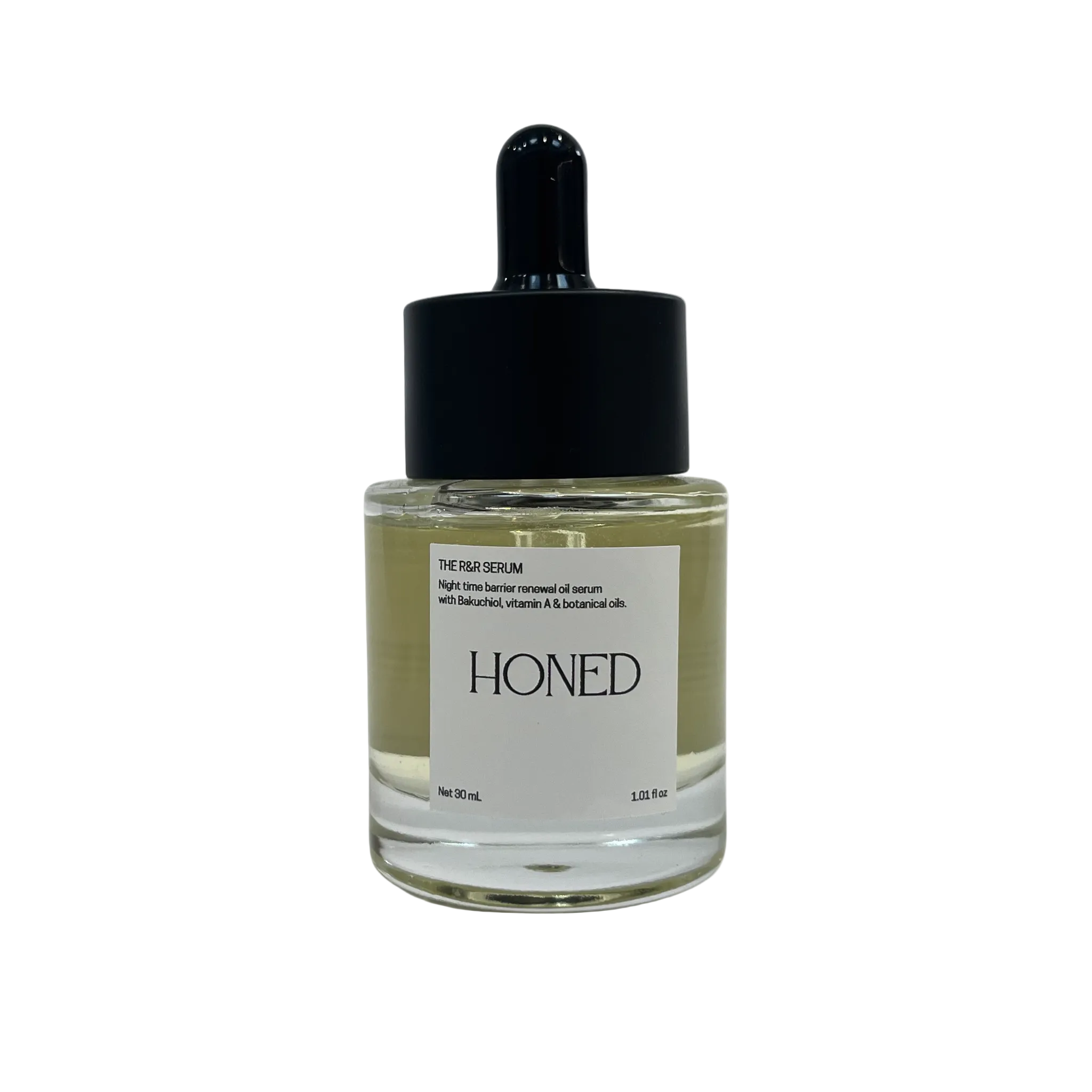 A premium oil serum featuring 1% bakuchiol and vitamin A to gently but effectively stimulate collagen without inflamation and barrier damage perfect for neck, chest and facial skin not tolerant of Tretinoin  