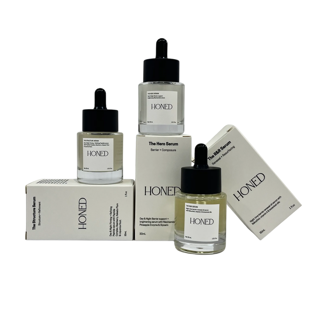 The minimalist serum set that includes the 3 serums that work in synergy together to bring your skin a minimal and strategic system to refine your skin over time